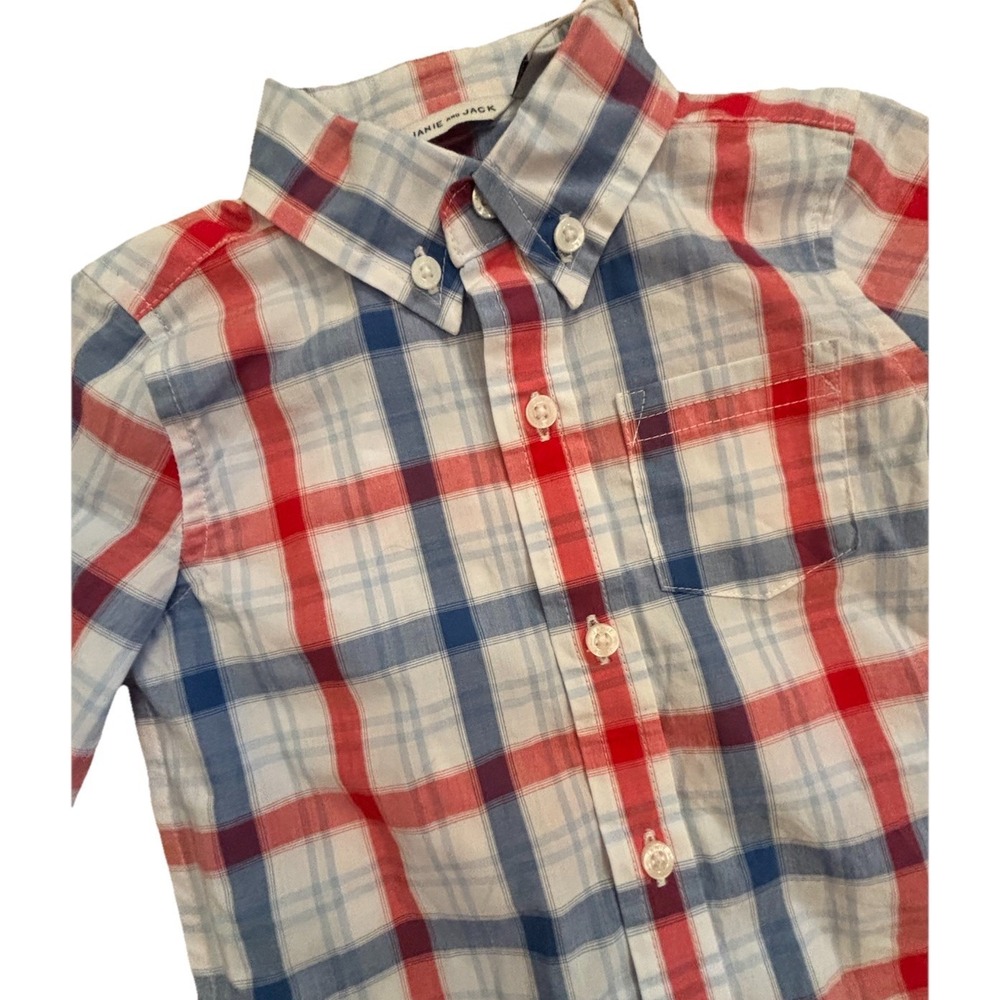 Boy's Janie & Jack Tartan Plaid Poplin Button‎ Down Shirt Patriotic Boys 18-24M